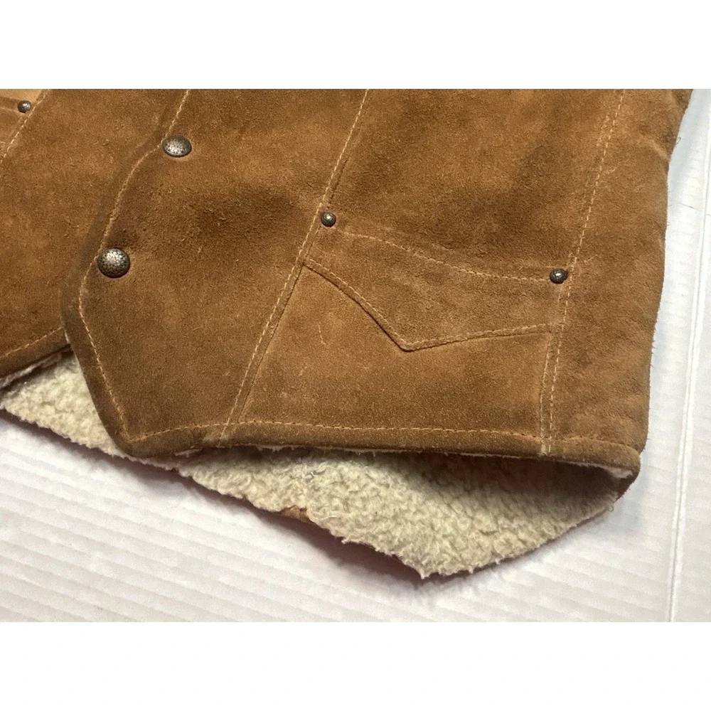 Vintage‎ Pioneer Wear Suede Leather Shearling Lined Vest Brown Western Snap 40